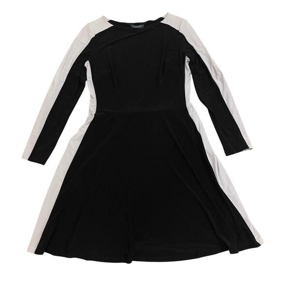 Lauren Ralph Lauren 12 Black White Colorblock Dress | Long Sleeve LBL, Stretch - Picture 1 of 6